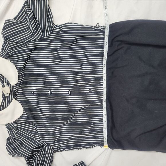 VINTAGE 80s dress collared striped black with pocket M - Picture 10 of 13